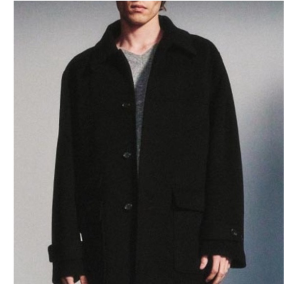 Vintage Bosco Men’s dress coat Pea coat Pockets Black Charcoal Wool blend Sz 42 - Picture 2 of 13